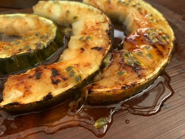 Grilled Melon With Passion Fruit & Gin Syrup